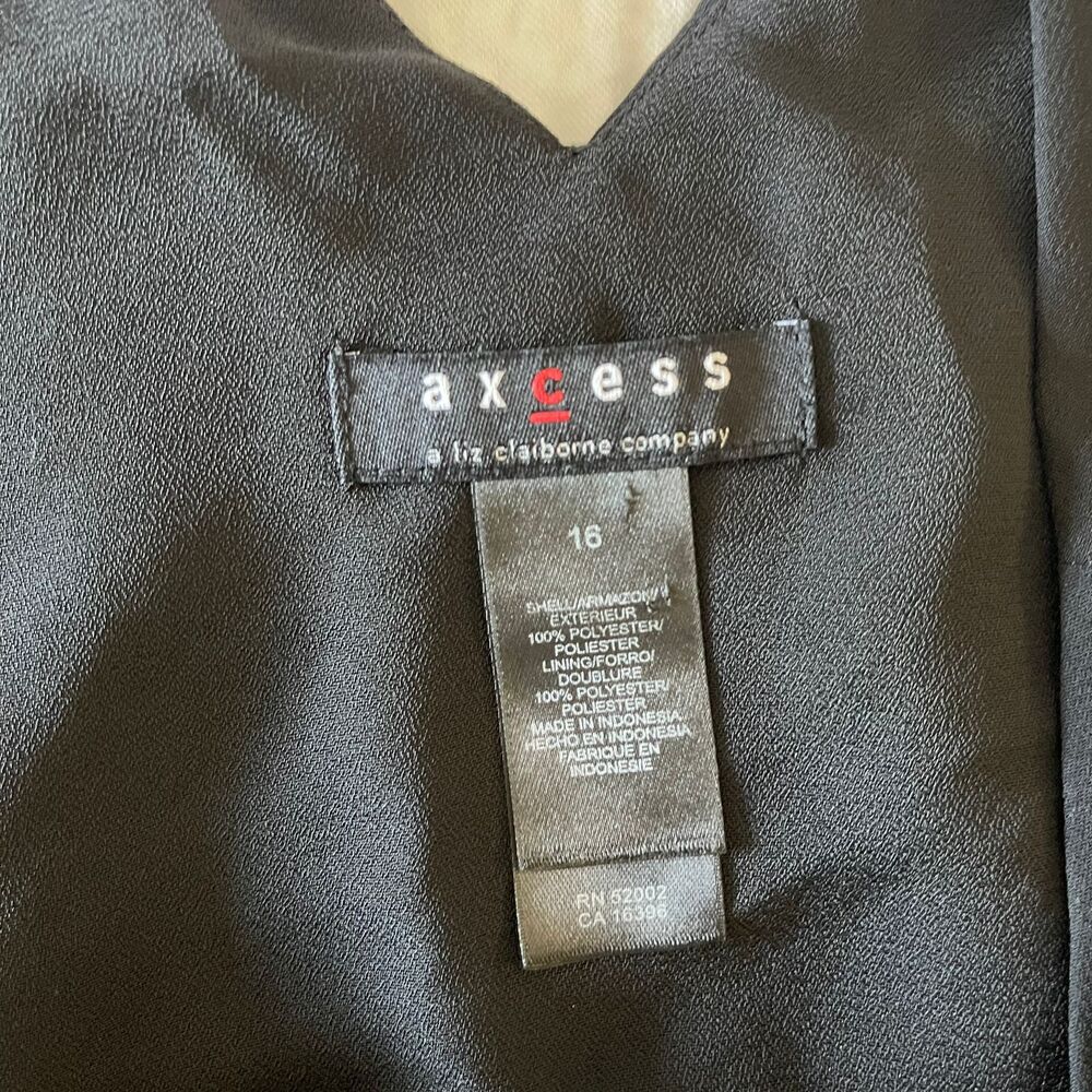 Axcess Women Size 16 Black V Neck Tank Top Blouse Lined Satin Ribbon Chevron - Picture 4 of 7